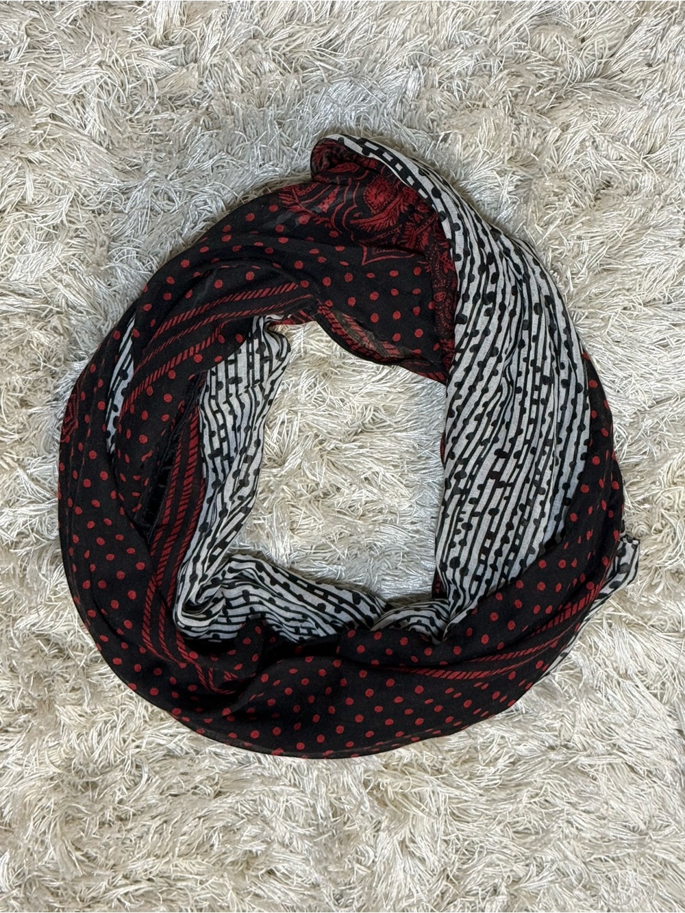 BP Boho Mixed Print Lightweight Scarf Wrap Shawl Black Red Ivory - Picture 3 of 15